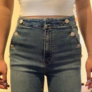 free people jeans w/ silver buttons